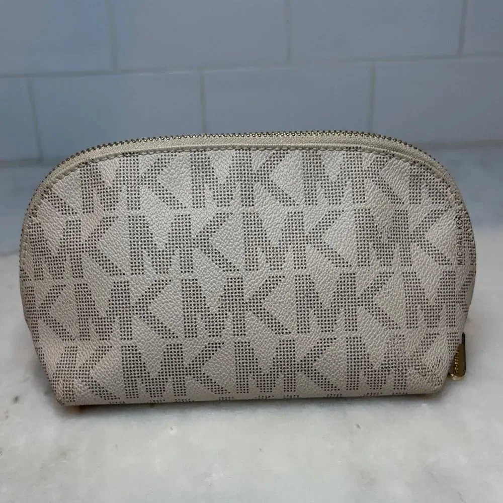 Michael Kors Cosmetic Bag Coated Canvas Signature Logo Travel Case